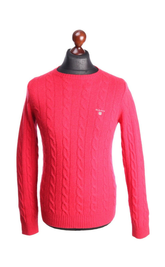 Men's GANT Red Lambswool Cable Knit Crew Neck Sweater Jumper Size s