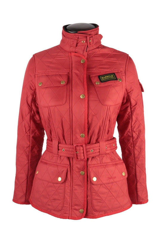 Women's BARBOUR INTERNATIONAL Red Quilted Belted Jacket Size UK 10 US 6