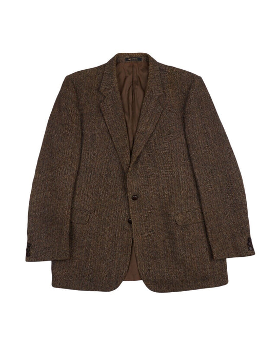 HARRIS TWEED Jacket Brown Herringbone Wool Men's Two Button Blazer Size 46