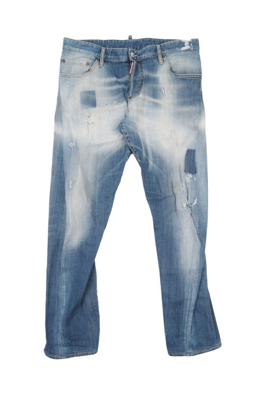 Men's DSQUARED2 Blue Cotton Sexy Twist Jean Distressed Denim Jeans Size 54 / 34