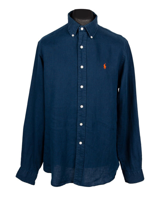 POLO RALPH LAUREN Shirt Custom Fit Blue Linen Men's Size L