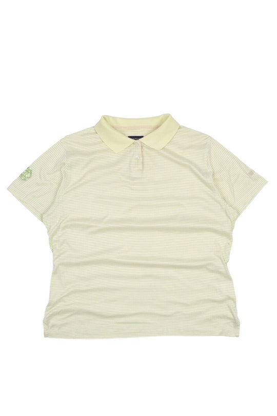 Women's BURBERRY Golf Yellow Striped Pique Cotton Polo Shirt Size L