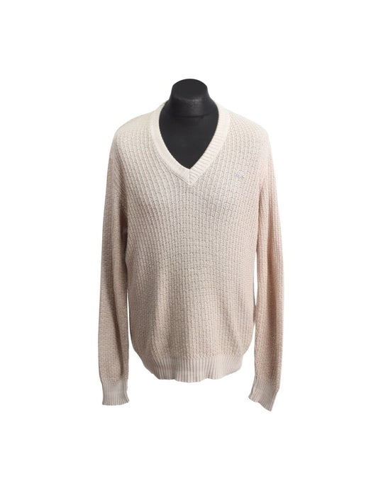 Vintage LACOSTE Pullover Beige White Men's V Neck Silver Croc Jumper Size XL