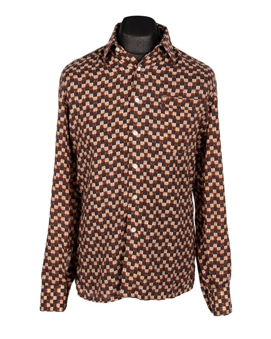 Vintage CHRISTIAN DIOR Monsieur Shirt Brown Check Men's Size 39 / 15.5