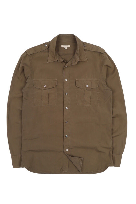 Men's BURBERRY London Olive Green Cotton Military Shirt Size M
