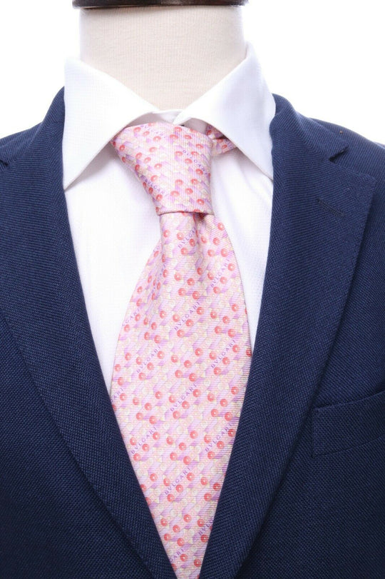 BVLGARI Italy 100% Silk Pink Geometric Tie Necktie