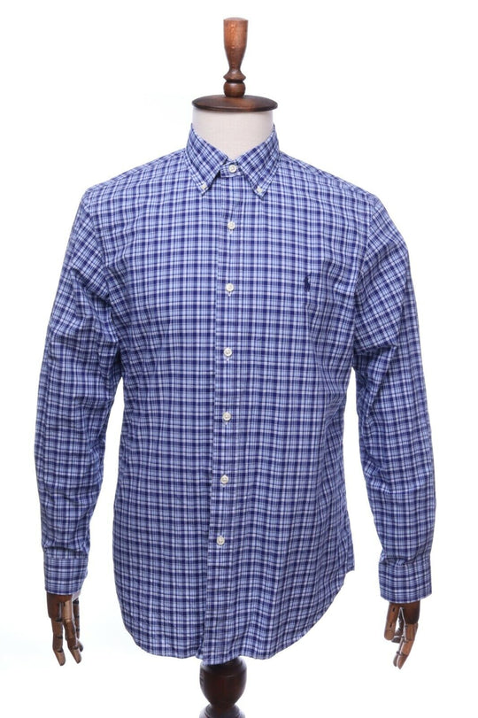 RALPH LAUREN Blue Check Cotton Button-Down Shirt L