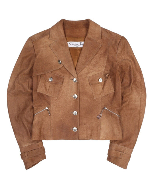 Women's CHRISTIAN DIOR BOUTIQUE PARIS Brown Suede Leather Jacket Size 10 / 38