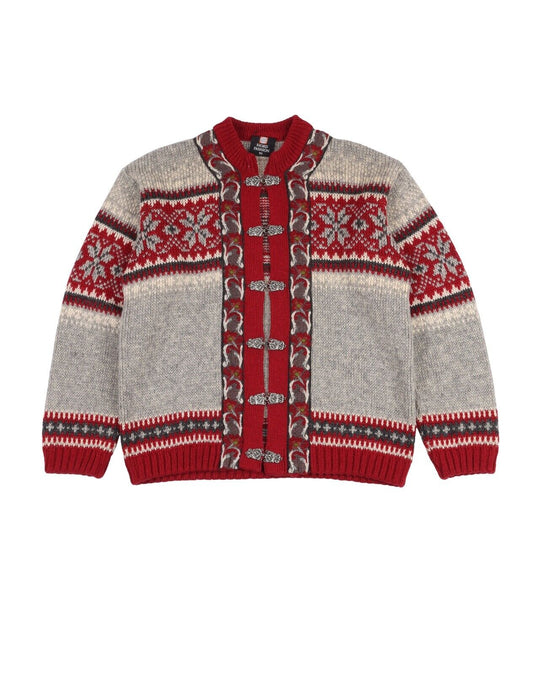 FJORD FASHION Norway Cardigan Bordo Gray Wool Women's Knit Sweater Size 50