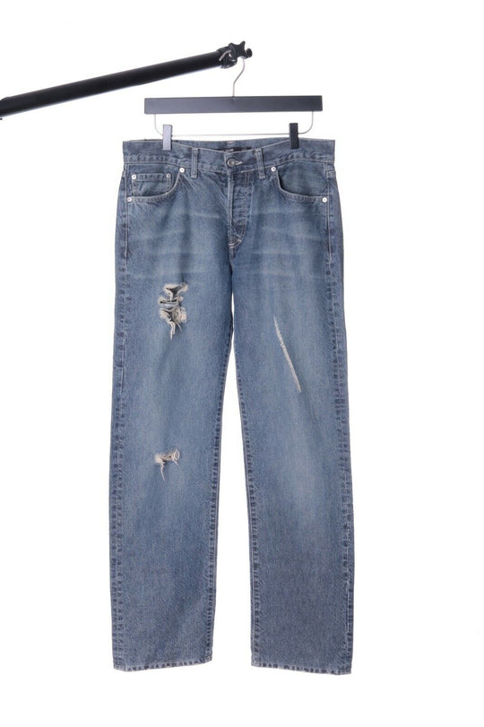 Men's PAL ZILERI Navy Blue Cotton Denim Ripped PULL Jeans Straight Leg Size 46