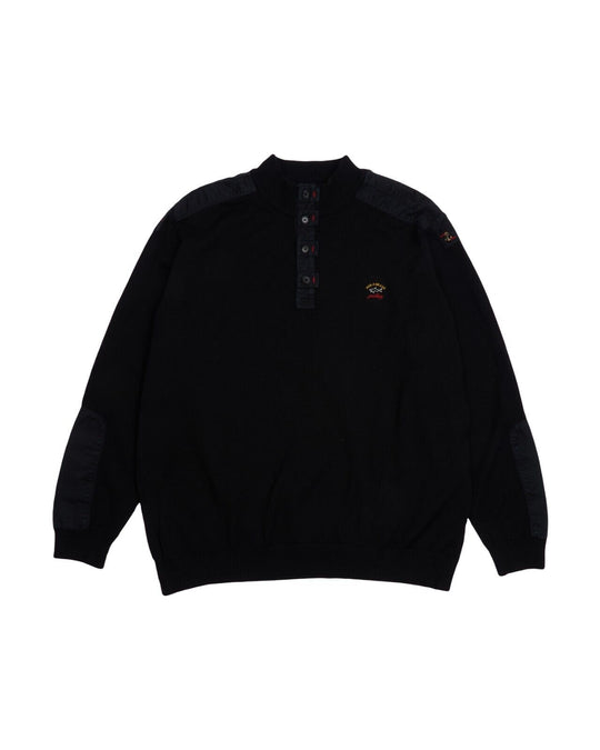 PAUL & SHARK Yachting Button Neck Sweater Black Wool Men's Pullover Size XXL