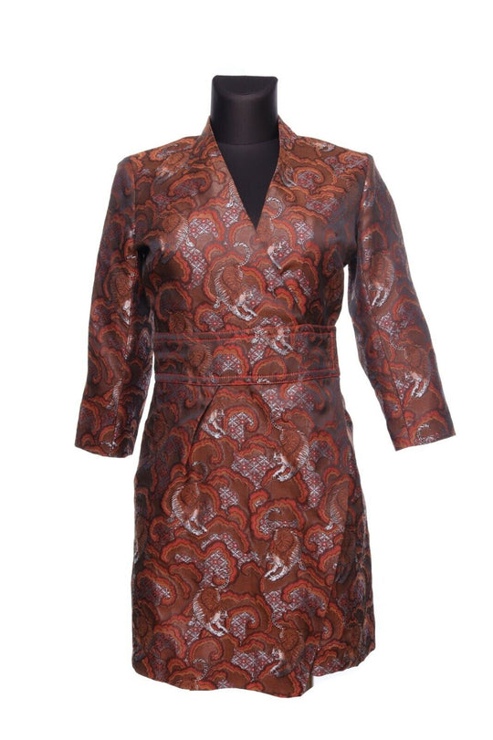 Women's SANDRO PARIS Ginger Orange Cotton Kimono Wrap Abstract Dress Size 2