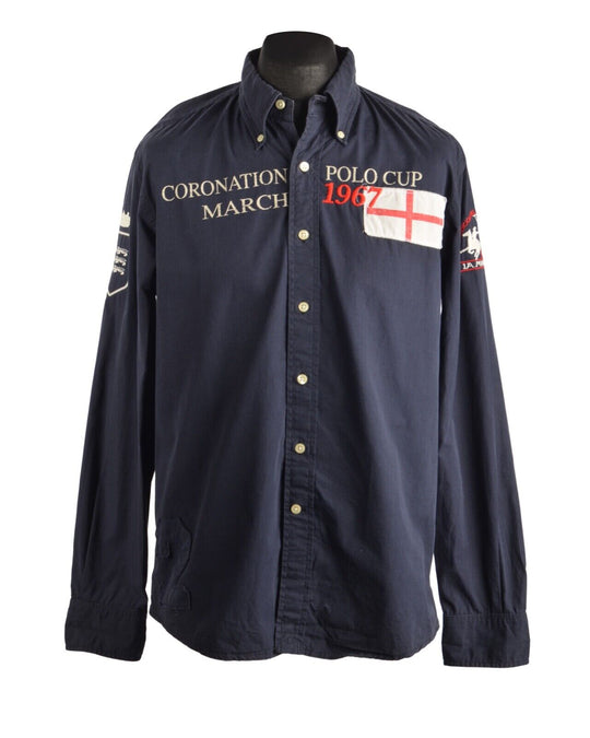 Men's LA MARTINA Navy Blue Polo Club English Team Cotton Shirt Size L