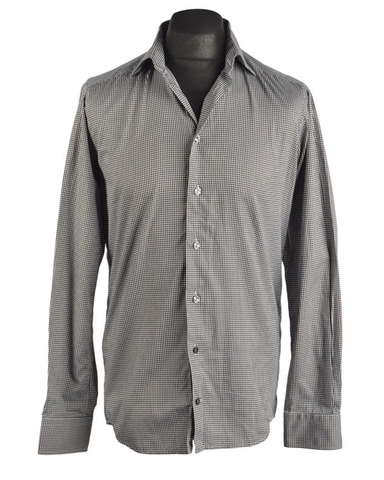 Men's ETON Black Check Ganghester Cotton Slim Fit Shirt Size 40 /15.75