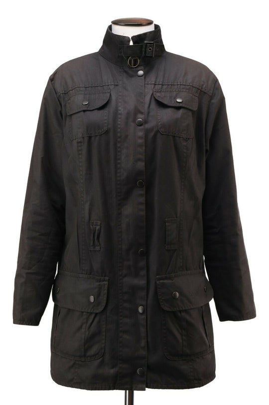 Women's BARBOUR Black L1500 Utility Mac Waxed Jacket Size UK 18