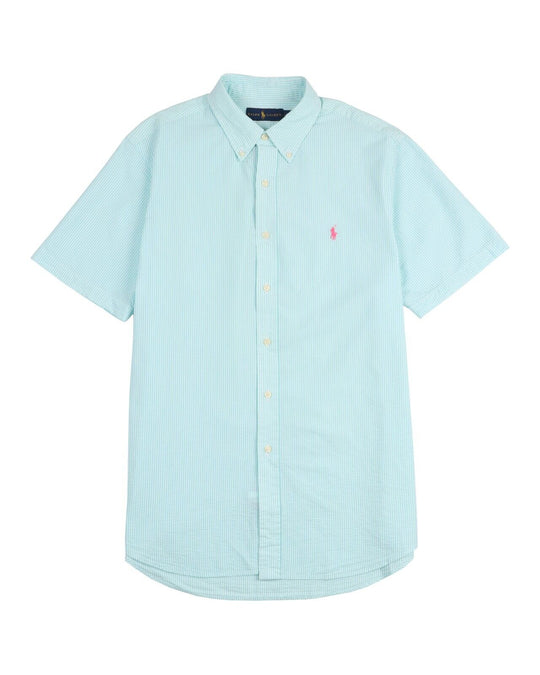 POLO RALPH LAUREN Shirt White Green Stripes Seersucker Cotton Mens Size L