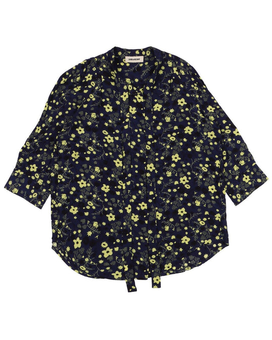 ZADIG&VOLTAIRE Touch Print Flower Grunge Top Blouse Navy Viscose Women's Size XS