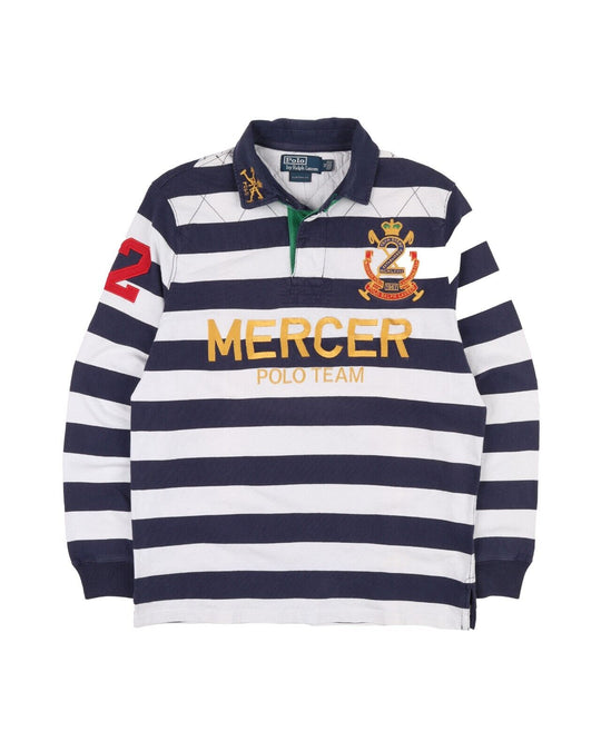 Vintage RALPH LAUREN Mercer Polo Team Rugby Shirt Navy Blue Striped Men's Size M