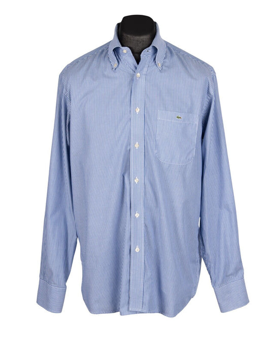 LACOSTE Shirt Blue Striped Cotton Men's Button Down Size 42