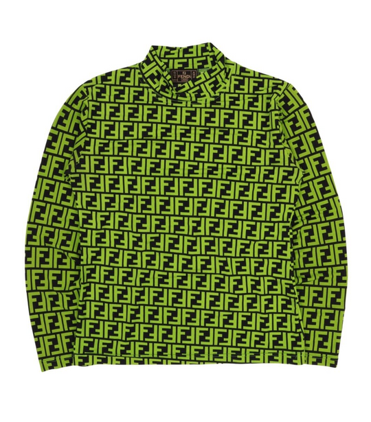 Women's Vintage FENDI Black Neon Zucca  Logo Pattern Stretch Top Size S