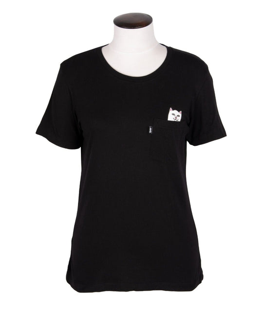 RIP N DIP T-Shirt Black Cotton Women's Cat Pocket Skater Tee Size L