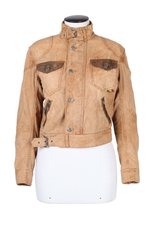 Women's Vintage BELSTAFF Black Prince Brown Gangster Denim Biker Jacket Size 40
