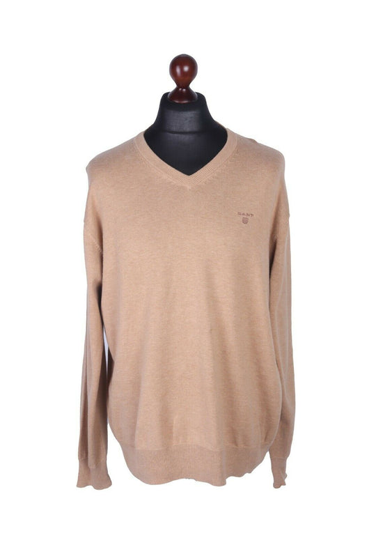 Men's GANT Beige 100% Cotton V-Neck Jumper Size XL