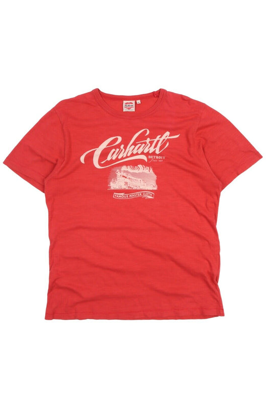 Men's CARHARTT Union Made Red Pink Printed Train Logo T Shirt Size M