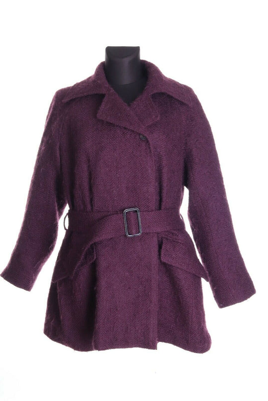 Women's DRIES VAN NOTEN Burgundy Mohair Wool Belted Coat Size M