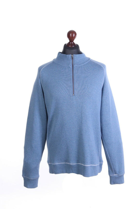 Men's L.l. BEAN Blue Cotton Zip Neck Sweater Size M