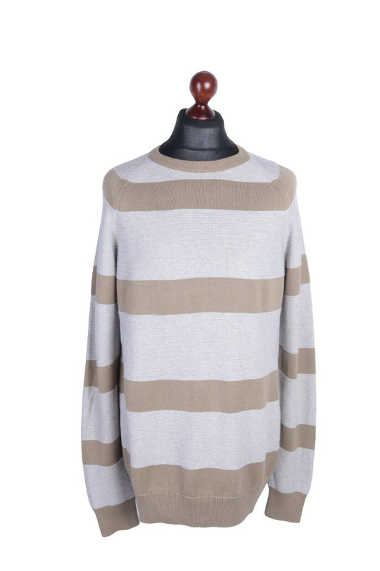 Men's DEPT B BARBOUR Olive 100% Cotton Striped C-Neck Jumper Size L