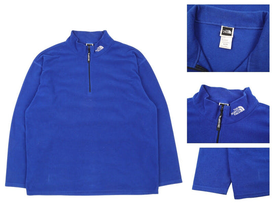 Men's Vintage THE NORTH FACE Blue Zip Neck Fleece Jumper Size XL