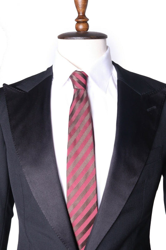 Men's KITON NAPOLI Burgundy 100% Silk Monochromatic Striped 7 Fold Tie Necktie