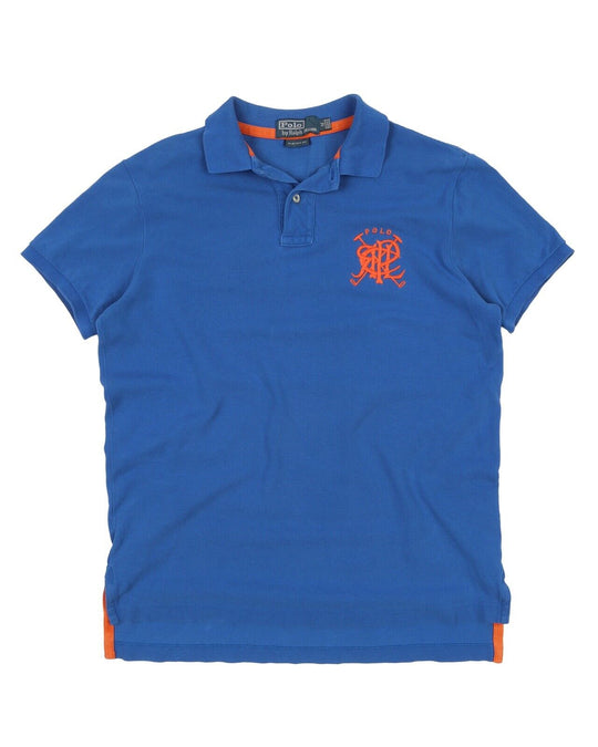 Men's POLO RALPH LAUREN Blue Pique Cotton Big Logo Polo Shirt Size M