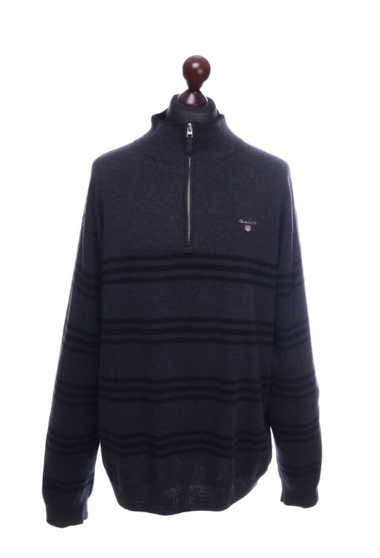 Men's GANT Charcoal Grey Cotton Wool Stripe Sweater Jumper Size 3XL