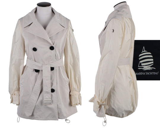 Women's MARINA YACHTING White Lightweight Belted Short Trench Coat Size 44