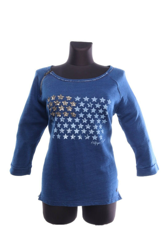 TOMMY HILFIGER DENIM Blue Cotton 3/4 Sleeve Boat Neck Sweater Jumper Size L