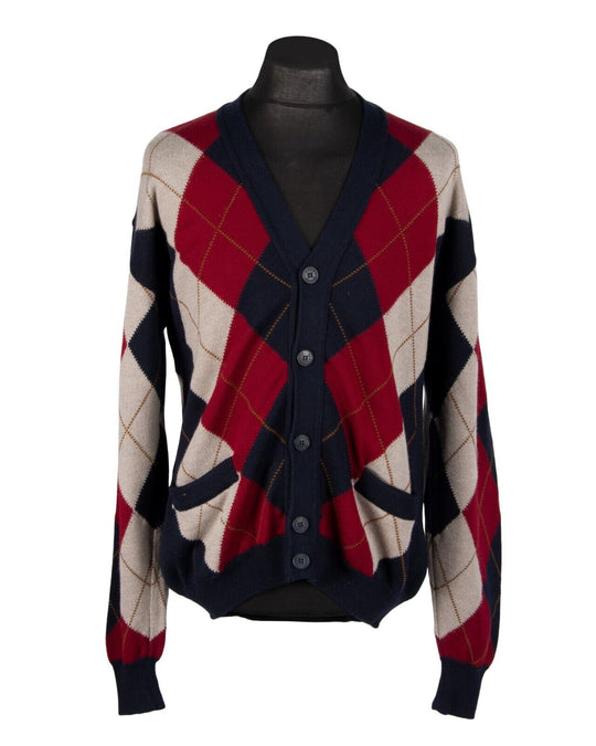 PAUL & SHARK Cardigan Multicolor Argyle Wool V-Neck Jumper Men's Size ~ XL