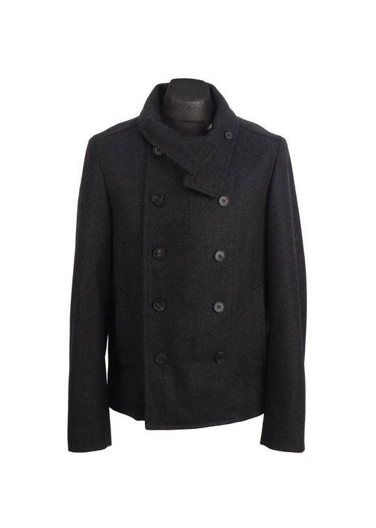 ALLSAINT Pea Coat Gray Wool Blend Men's Double Breasted Overcoat Size 42 UK / L