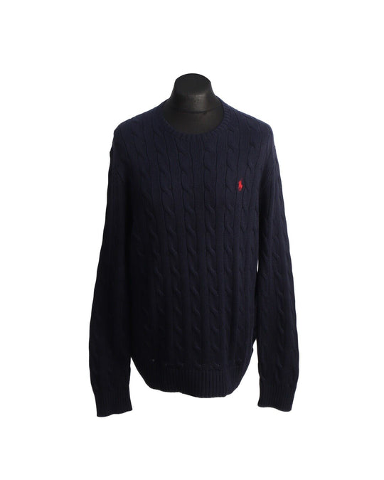 RALPH LAUREN Pullover Navy Blue Cable Knit Cotton Crew Neck Men's Jumper Size L