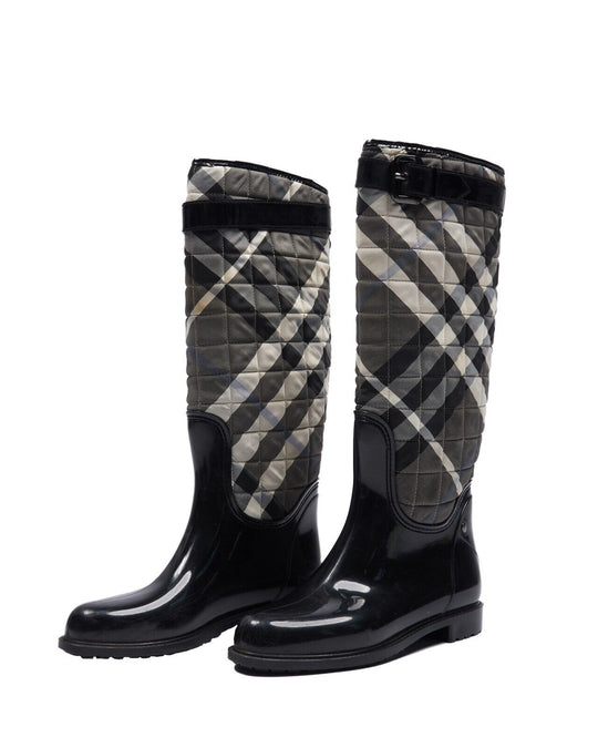 BURBERRY Rain Boots Black Nova Check Quilted Size 36