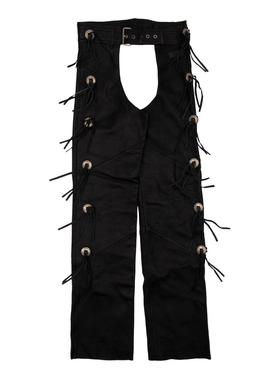 ECHTES LEDER Chaps Pants Black Leather Men's Cowboy Western Trousers Size S