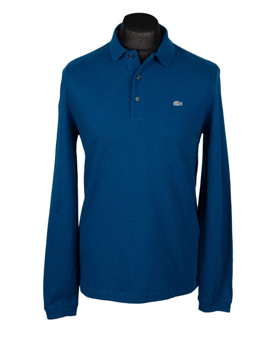 LACOSTE Polo Shirt Slim Fit Blue Pique Cotton Long Sleeve Men's Size 4 / M