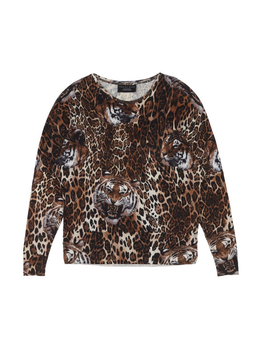 PHILIPP PLEIN Couture Sweater Brown Cotton Men's Tiger Print Jumper Size M