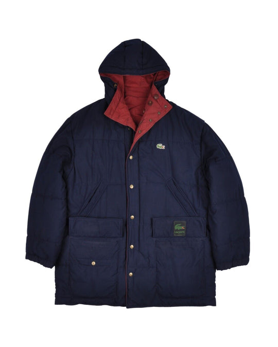 Vintage LACOSTE Reversible Jacket Blue  Red Hooded Mens Parka Size 7 / XL