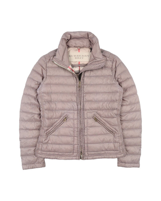 BURBERRY BRIT Quilt Down Puffer Jacket Gray Women's Nova Check Lining Size S