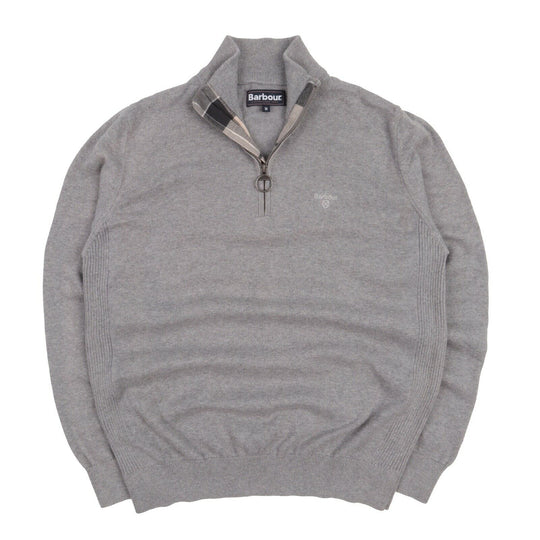 Men's BARBOUR Grey Zip Neck Cotton Jumper Size M
