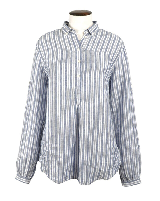 GANT Button Down Shirt Blue White Striped Linen Collared Women's Top Size 14