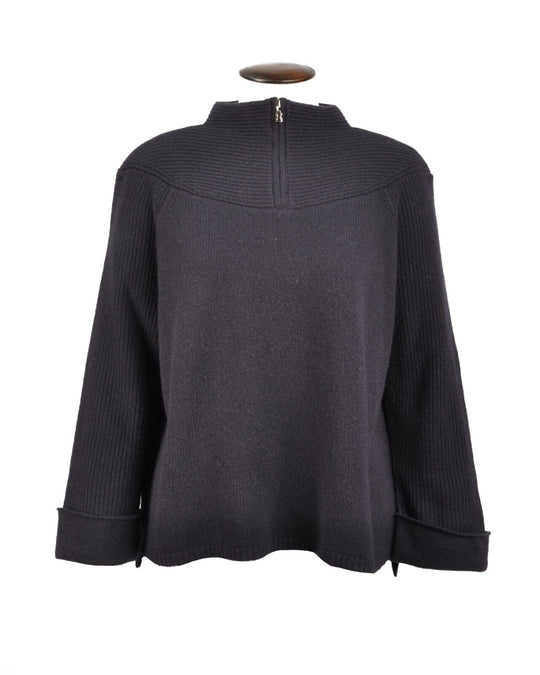 BOGNER Sweater Navy Blue Knitted Wool Blend Zip Neck Jumper Women's  Size XL