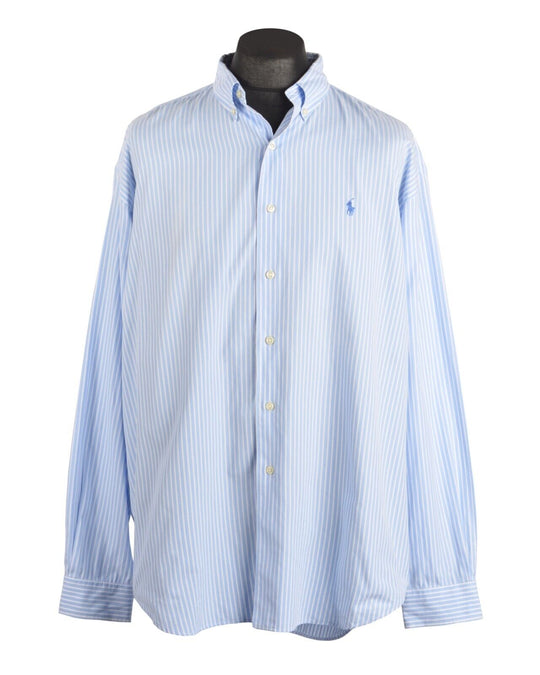 Vintage RALPH LAUREN Shirt Blue Striped Cotton Marlowe Men's Size XL